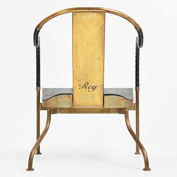 Mats Theselius, an "El Rey" brass and black leather armchair, Källemo, Sweden post 1999.