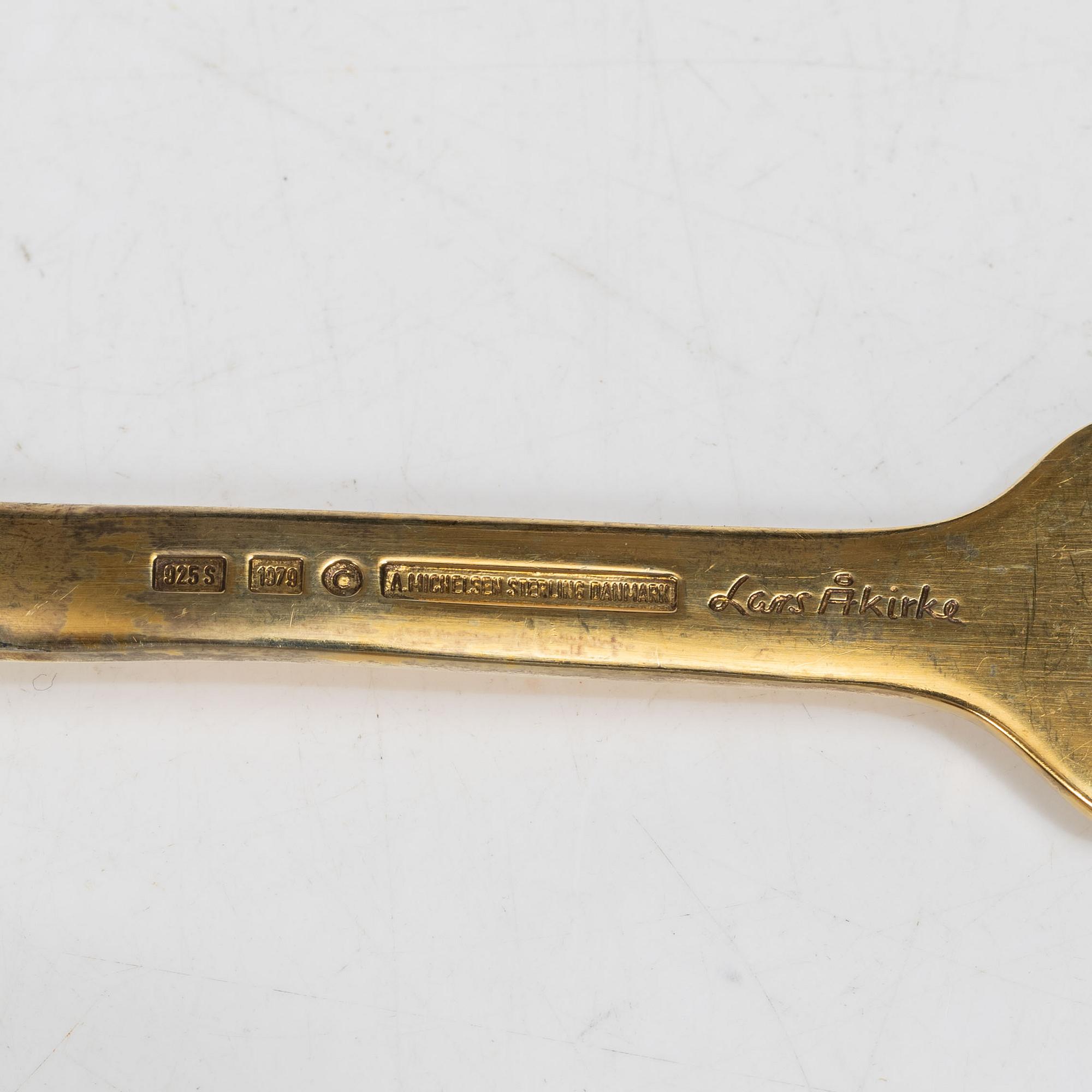 Anton Michelsen, Annual/Christmas spoons, 8 pcs, gilt sterling silver and enamel, Denmark.