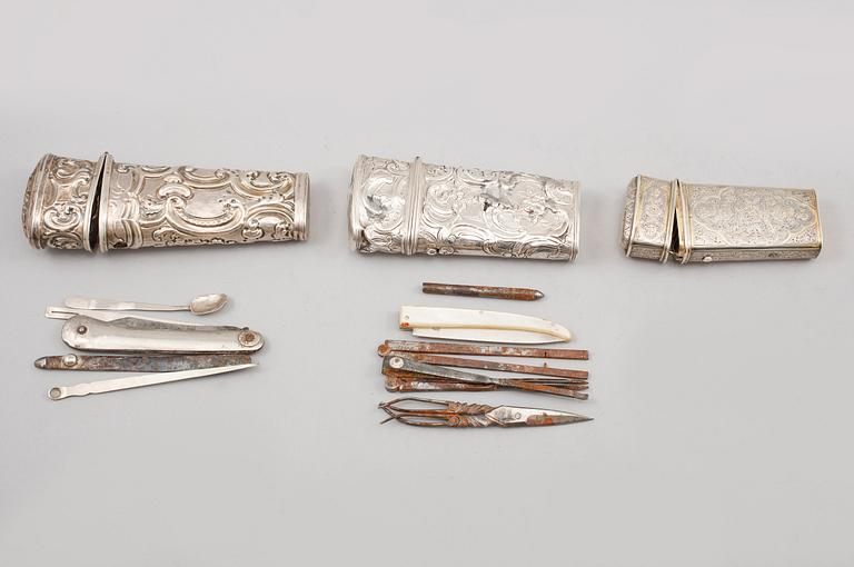 DOSOR, 3 st, silver, 1700- och 1800-tal, vikt 94 gram.