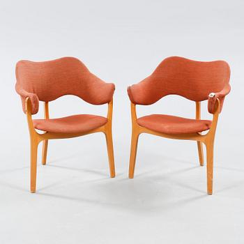 A pair of armchairs, designed by Kjell Hjall & Bjarne Stave for Møre Lenestolfabrikk, Norway, in production from 1954.