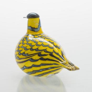 Oiva Toikka, glasfågel, "Grouce Yellow", signerad O. Toikka Nuutajärvi.