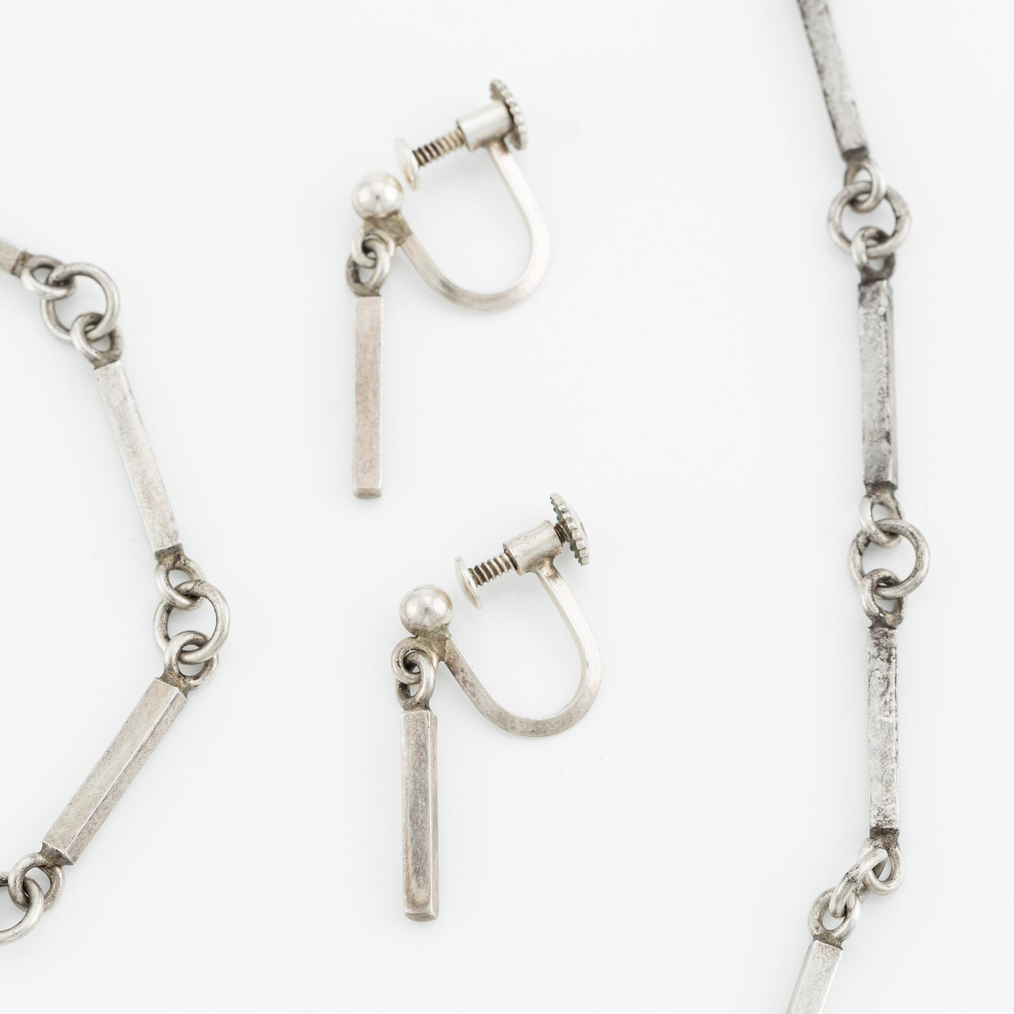 Set with necklace, bracelet, and earrings, silver.