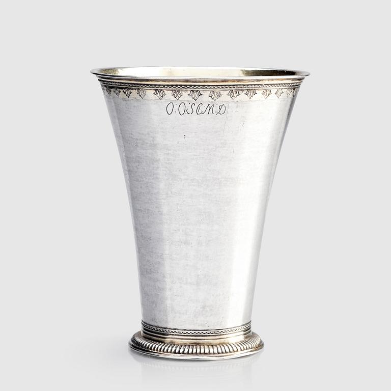 A Swedish 18th century silver beaker, marks of Bengt Biörn, Västerås 1745.