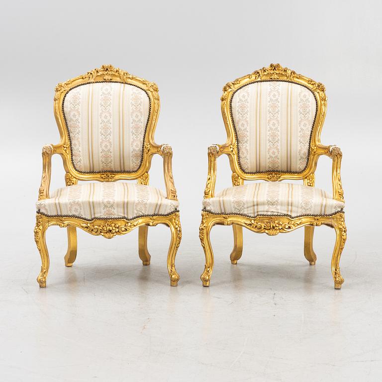 Sofa and a pair of armchairs, Rococo style, second half of the 20th century.