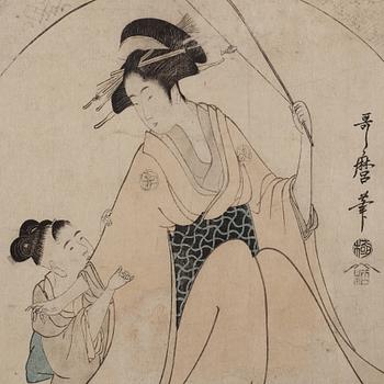 UTAMARO KITAGAWA (c.1753-1806), after, color woodblock print. Japan, 'Ebisu', 19th century.