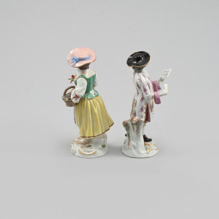 FIGURINER, 2 st, porslin, Meissen, 1900-tal.
