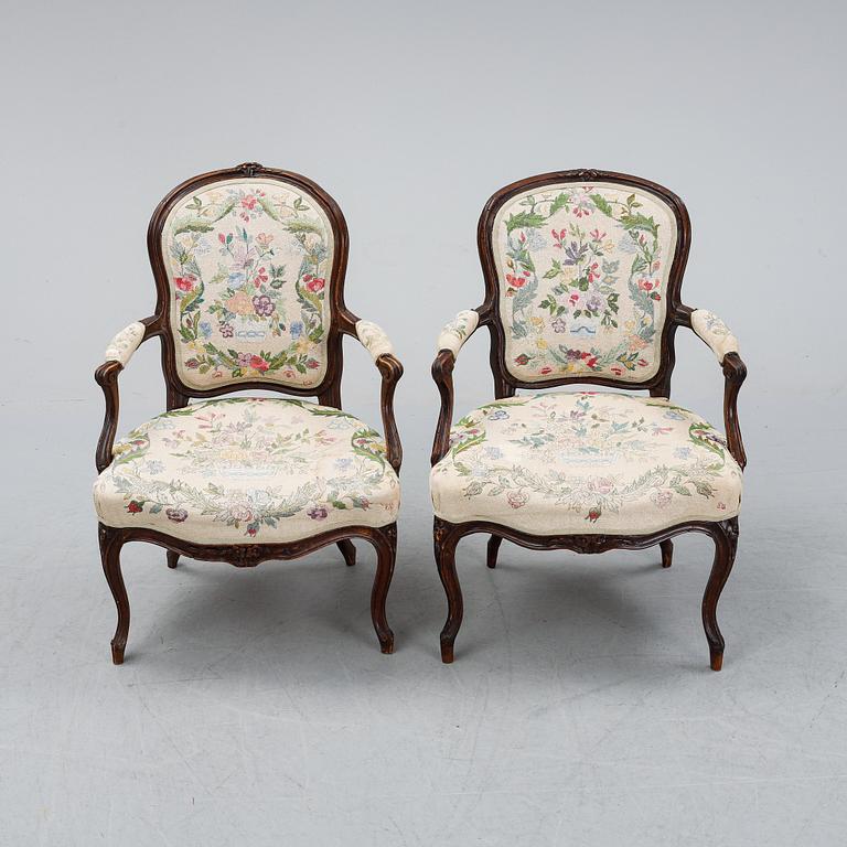 Two mid 18th century French Louis XV armchairs.