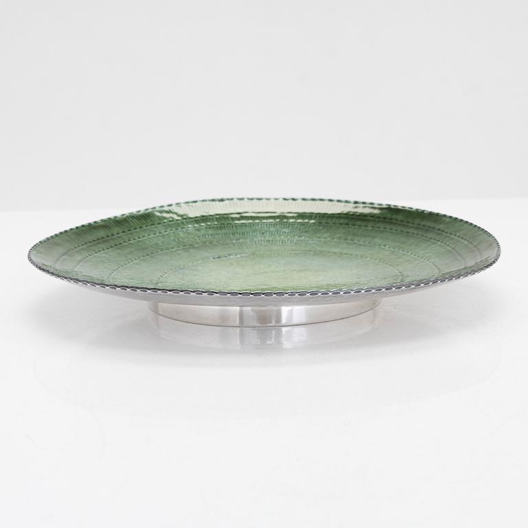 Erik Svanson, a green enamelled silver dish for W.A. Bolin, Stockholm  1963.