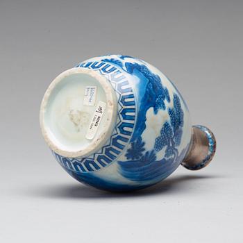 A blue and white silvermounted vase, Ming dynasty, 17th Century.