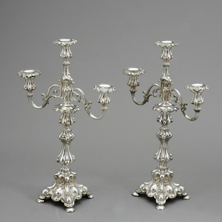 KANDELABRAR, ett par, nysilver, barockstil, 1800-tal.