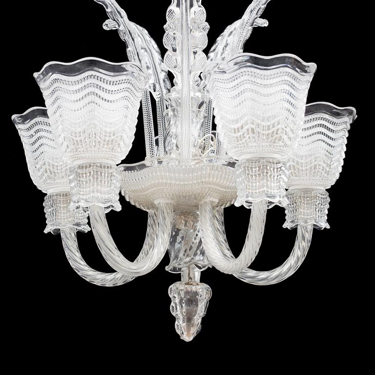 An Orrefors five light chandelier designed by Fritz Kurz, Sweden 1940-50's, model KD 999/1.