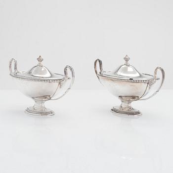 A pair of sterling silver sauce boats, London 1786. Unclear maker's mark,