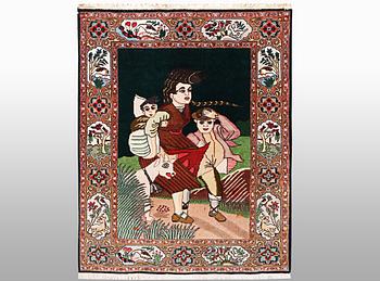 A rug, Tabriz, figural, 50 Raj, ca 90 x 61 cm.