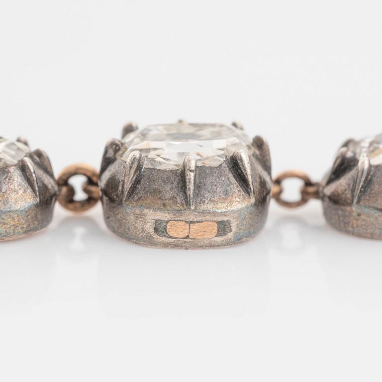 Collier silver och guld med gammalslipade diamanter, 1800-tal.