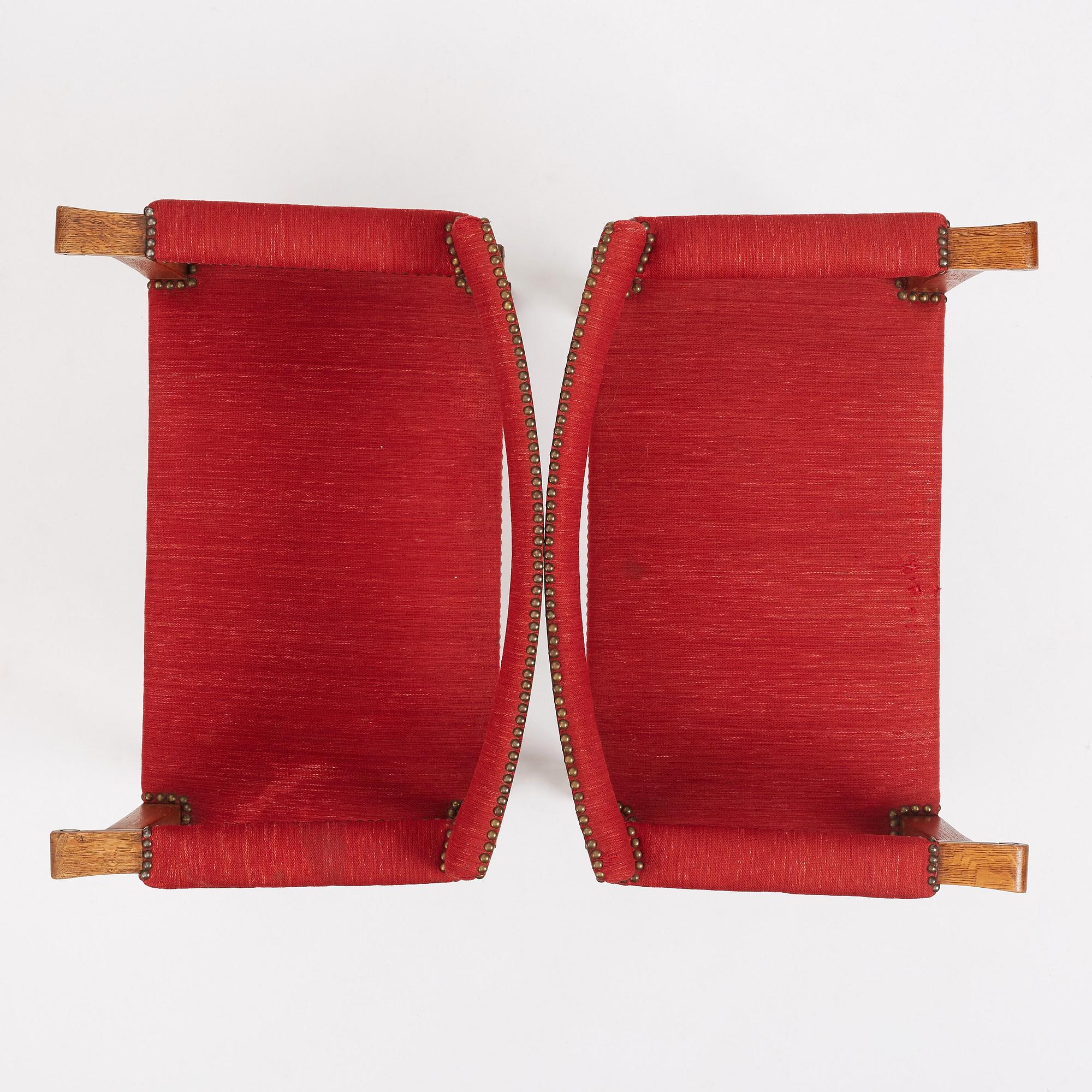 Carl Bergsten, a pair of oak easy chairs, Nordiska Kompaniet, 1923, ordered for the 1923 Jubilee Exhibition in Gothenburg.