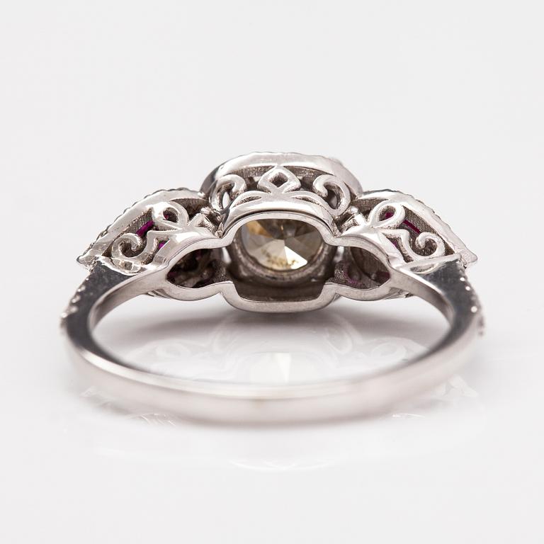 Ring, 14K vitguld, diamanter ca 1.50 ct tot och rubiner ca 0.39 ct tot. GWlab-certifikat.