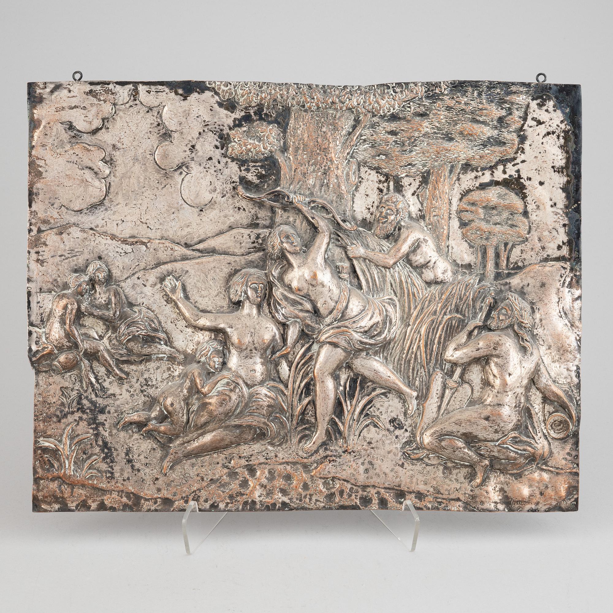 A baroque style silver-plated copper reflief, 19th century.