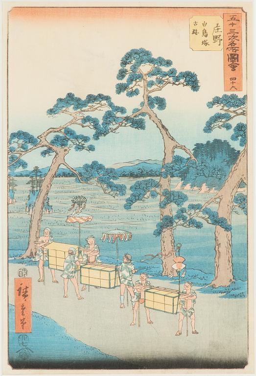 Ando Utagawa Hiroshige, efter, träsnitt två stycken.