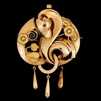 BROSCH, guld 18k, Guldsmedsvaruhuset AB, Stockholm 1948. Vikt ca 15 gram.