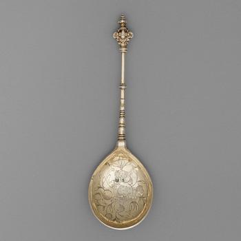 154. Michel Beck, sked med dubbel kerubknopp, silver, Stockholm 1630-1673, renässans.