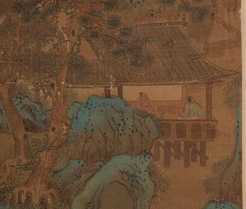 RULLMÅLNING, landskap med figurer, Qing dynastin, 1800-tal.