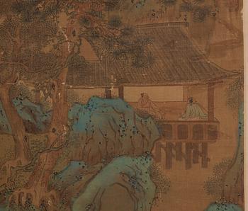 A hanging scroll of figures in a landscape, Qing dynasty, 19th Century.