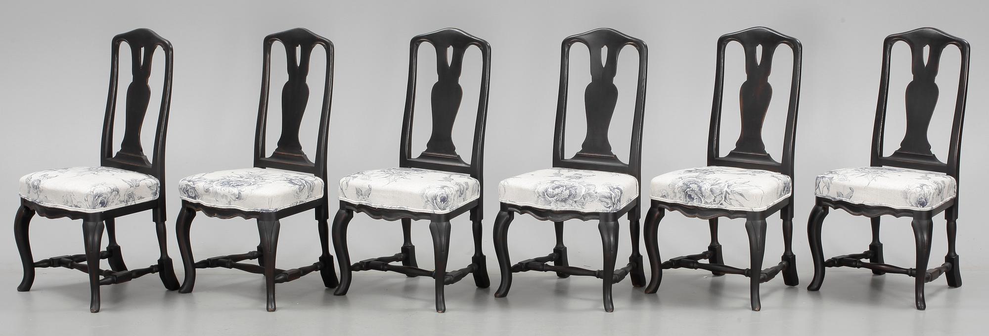 STOLAR, 6 st, senbarockstil, 1900-talets andra hälft.