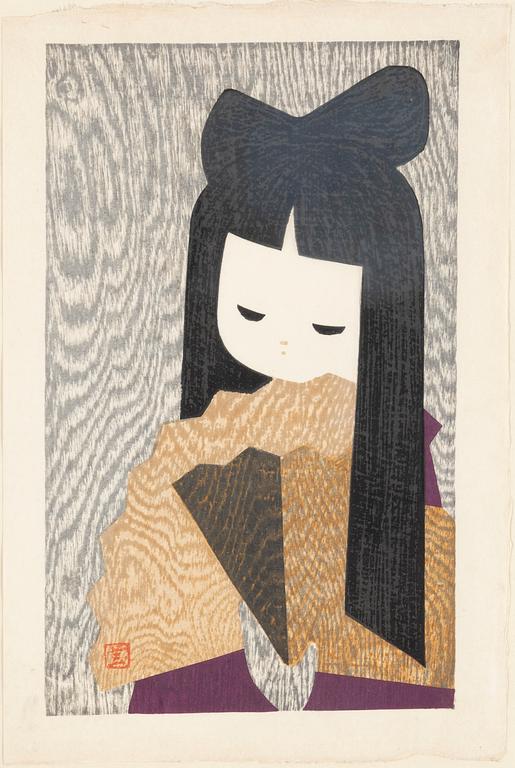 Kaoru Kawano, a woodblock print in colours, signed in the print.