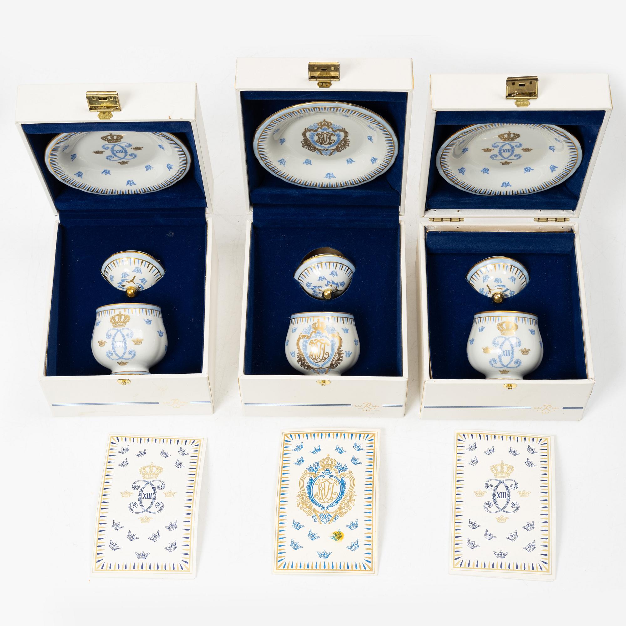 Eleven porcelain custard cups with covers and saucers, Rörstrand, Sweden, second half of the 20th century.