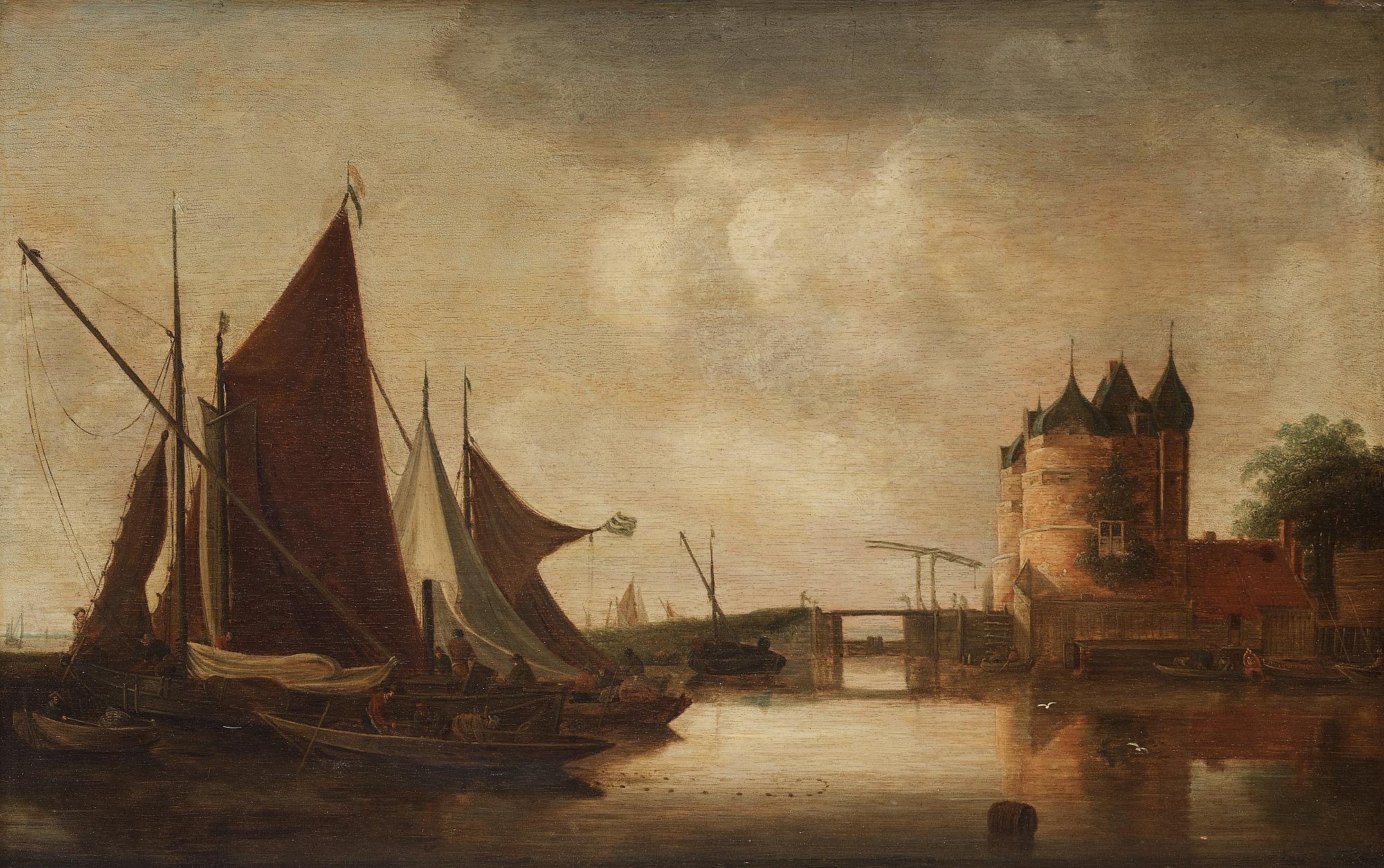 Frans de Hulst Attributed to, A river landscape with a waterside fort.