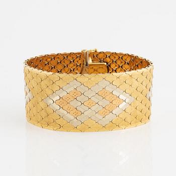 18K gold three coloured bracelet, Vicenza, Italy.