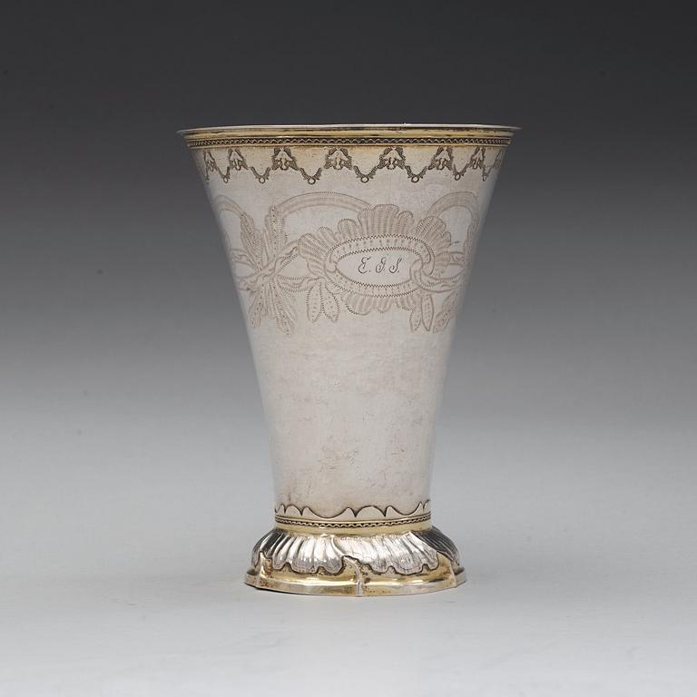 A Swedish 18th century parcel-gilt beaker, maks of Olof Yttreus, Uppsala 1787.