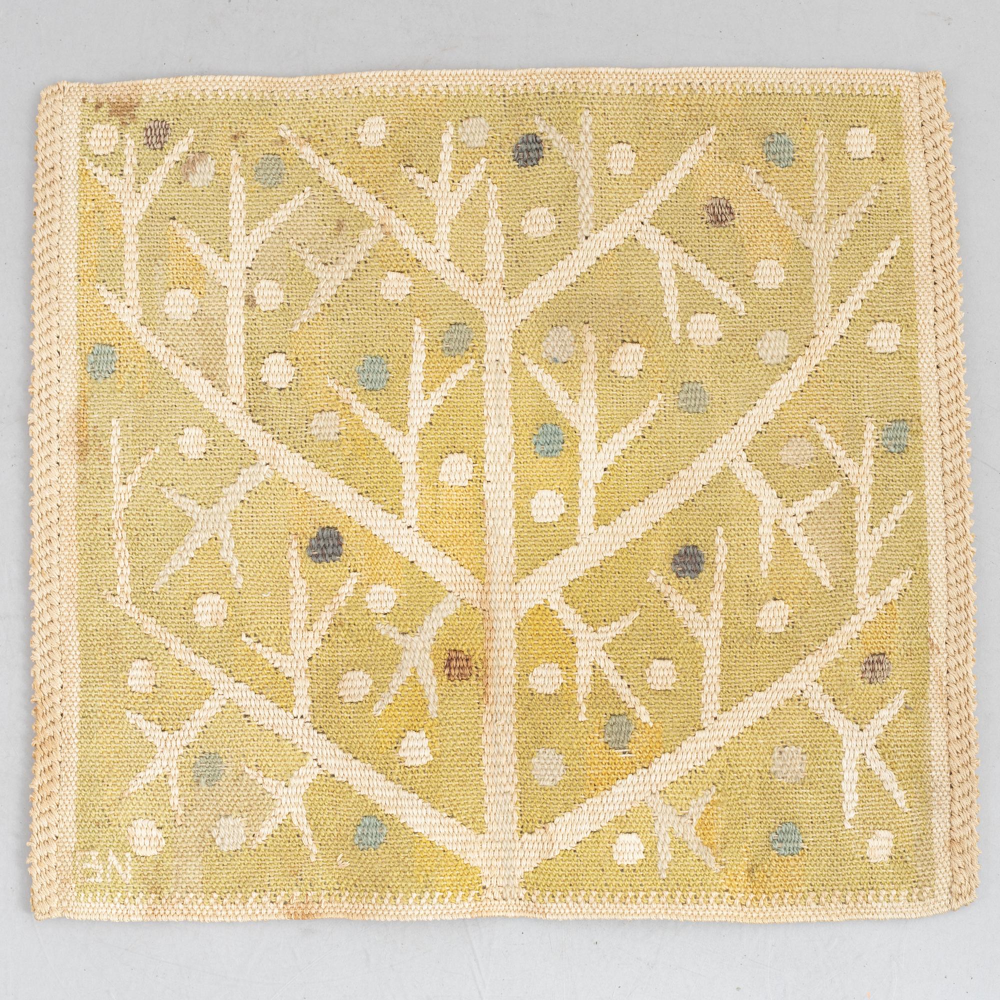 Barbro nilsson, a tapestry weave 'Gul kvist' textile, signed BM, c. 31 x 34 cm.