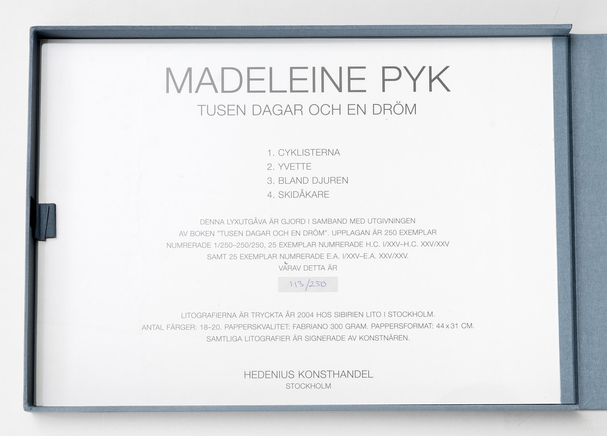 Madeleine Pyk, "Tusen dagar och en dröm", portfolio with 4 lithographs in colours and a book.