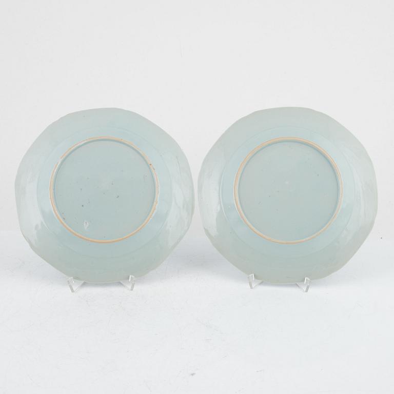 Tallrikar, sex stycken, kompaniporslin. Qingdynastin, Qianlong (1736-95).