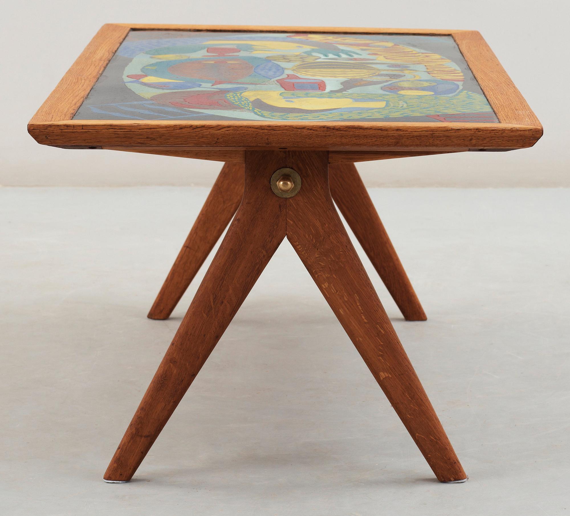 A Stig Lindberg and David Rosén enamel and oak sofa table, Gustavsberg and Nordiska Kompaniet, Sweden 1950's.