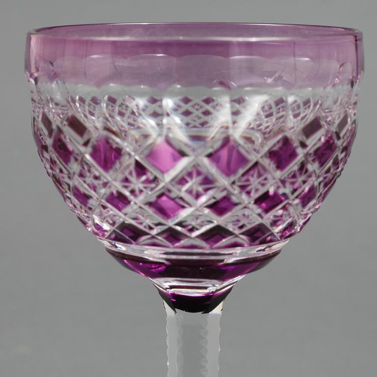 Eleven wine glasses, Bohemian style, 20th Century.
