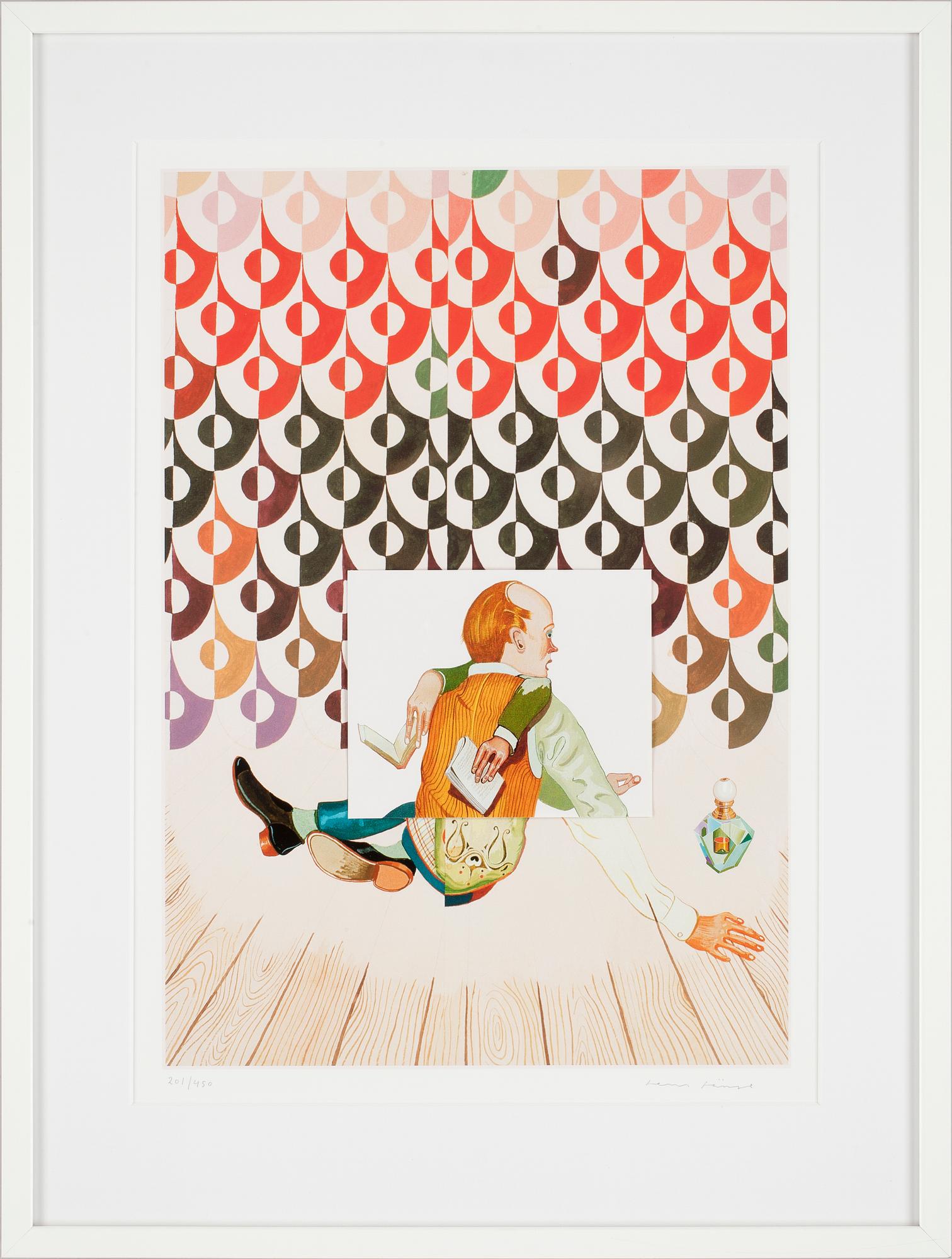 JENS FÄNGE, litografi med assemblage, sign o numr 201/450.