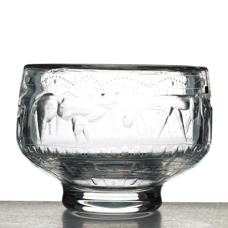 Erik Höglund, an engraved glass bowl, Boda, Sweden 1950's.