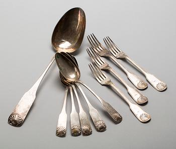 PARTI SILVER, 10 delar, silver. 1800-tal. Total vikt ca 640 gram.