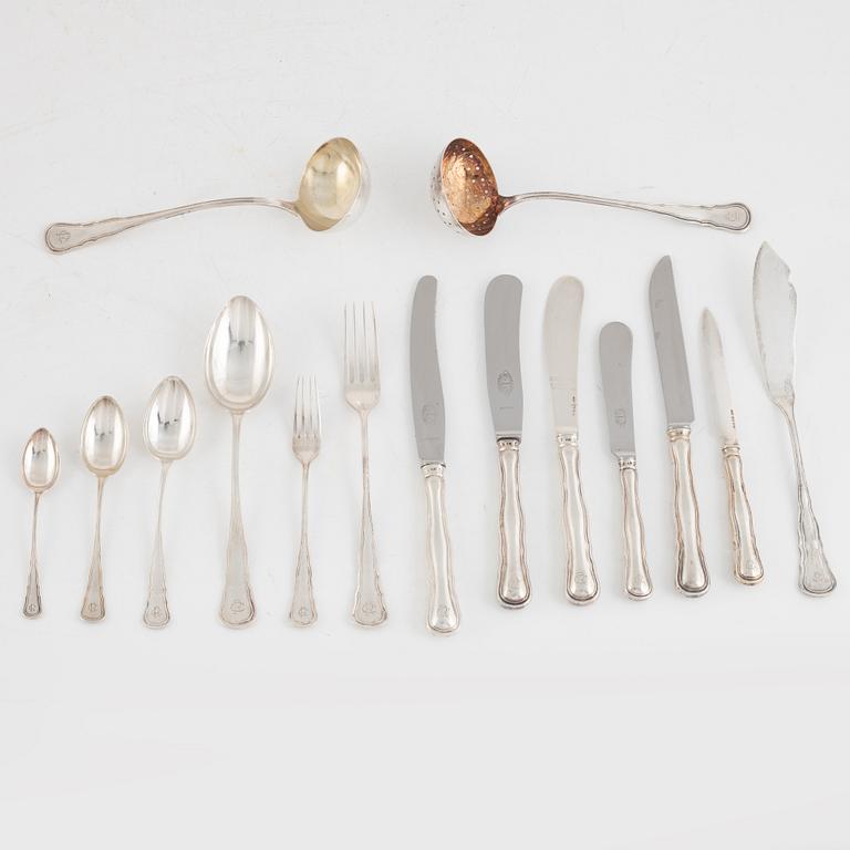 Bestickuppsättning, 78 delar, silver, "Hallbergs Chippendale", CG Hallberg, Stockholm, bl a 1934.