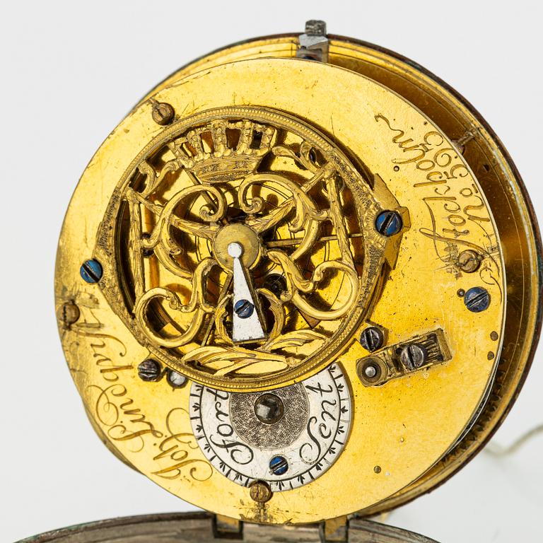 En samling fickur, spindelur, 3 st i silver.