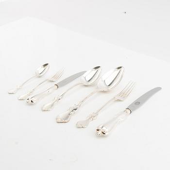 Cutlery, 86 dlr "Olga" silver CG Hallberg Stockholm 1950s.