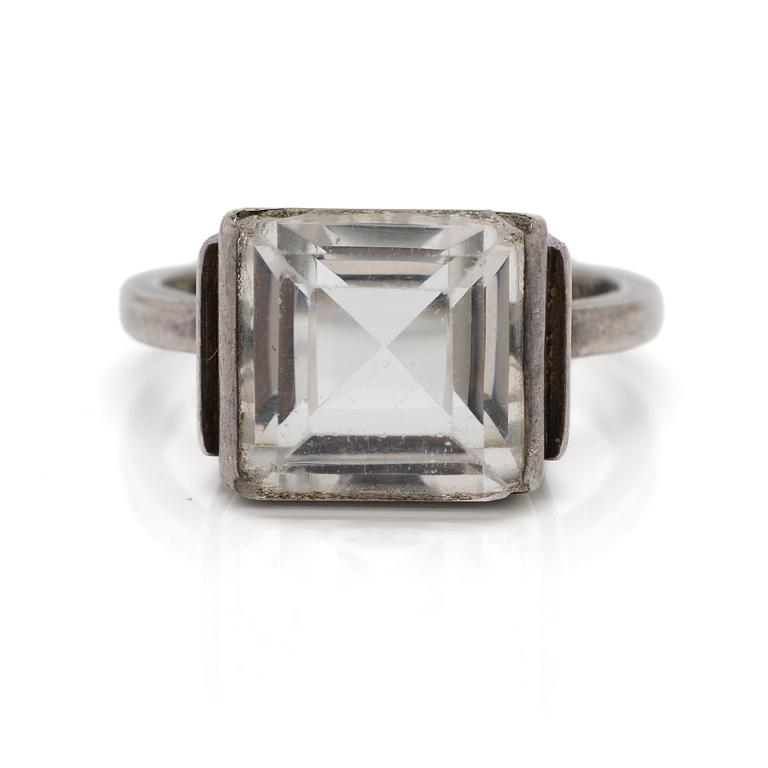Wiwen Nilsson, Ring, sterling silver with faceted rock crystal, Lund 1947.