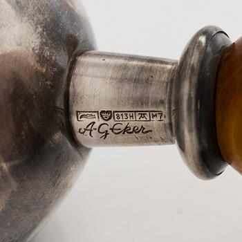 Anna-Greta Eker, a pair of silver and mahogny candlesticks, Auran Kultaseppä, Turku 1965.