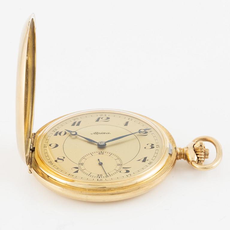 Pocket watch, hunter, 14K gold, Alpina, 51 mm.