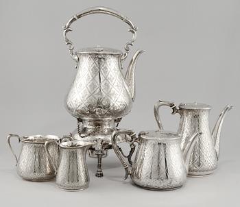TE och KAFFESERVIS, 5 delar, pläter, Martin Hall & Co., Sheffield, omkring år 1900.