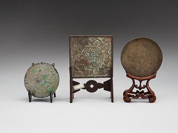 A set of three bronze mirrors, Ming dynasty and later.