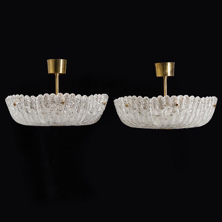 A second half of the 20th Century  pair of ceiling lamps by Carl Fagerlund for Orrefors.