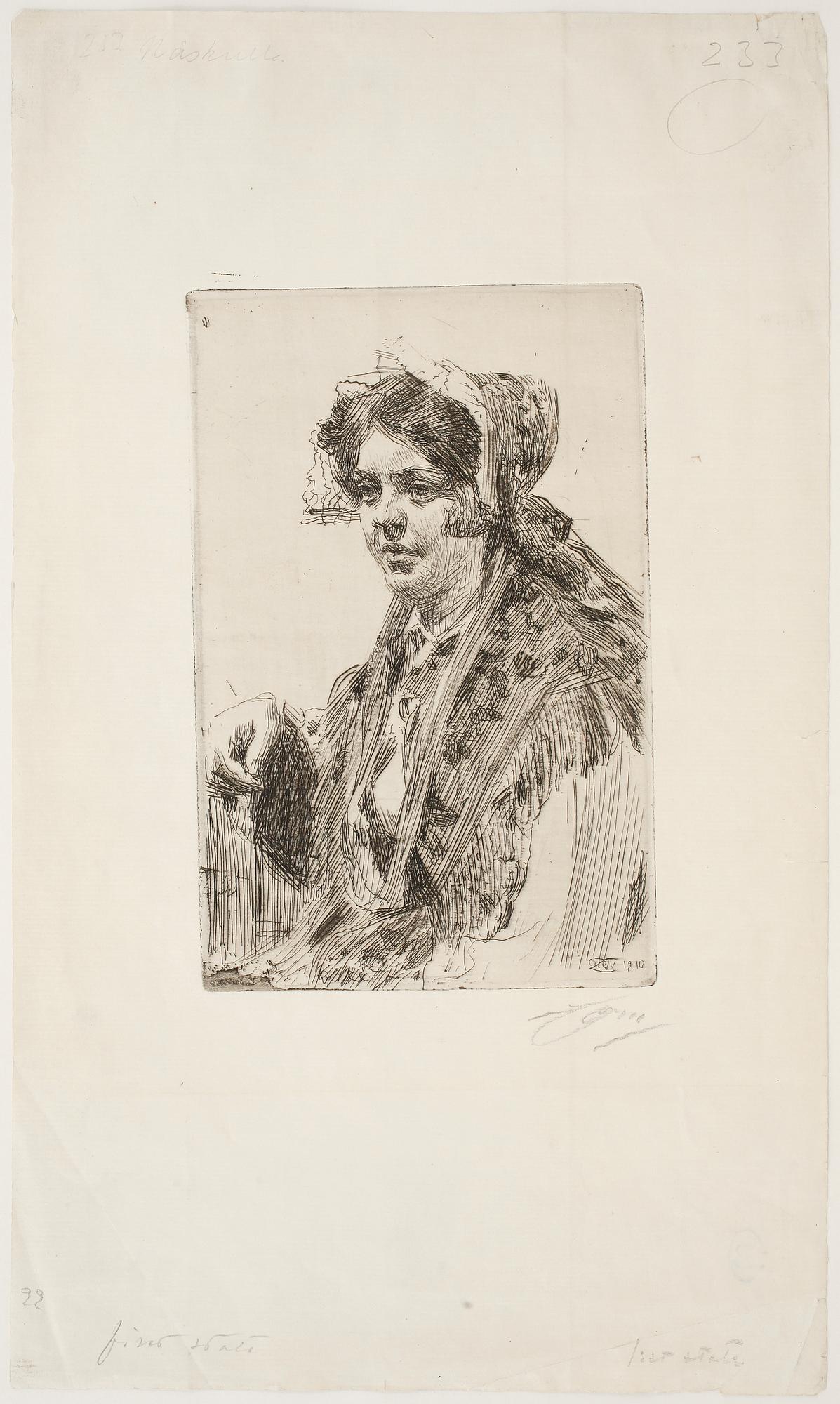 ANDERS ZORN, etsning, utförd 1910, signerad med blyerts.